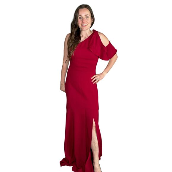 PARKER Black Label Vibrant Bold Red One Shoulder Maxi Dress Women's Size 8 - Picture 1 of 9